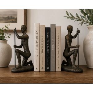 Solid Metal Golfer Statue Figure Book Ends Art Pier One w/ Putter Club